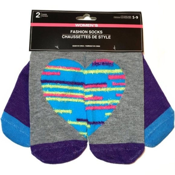 Accessories - *3/$15* Fun Turquoise Fuzzy Striped Heart Socks